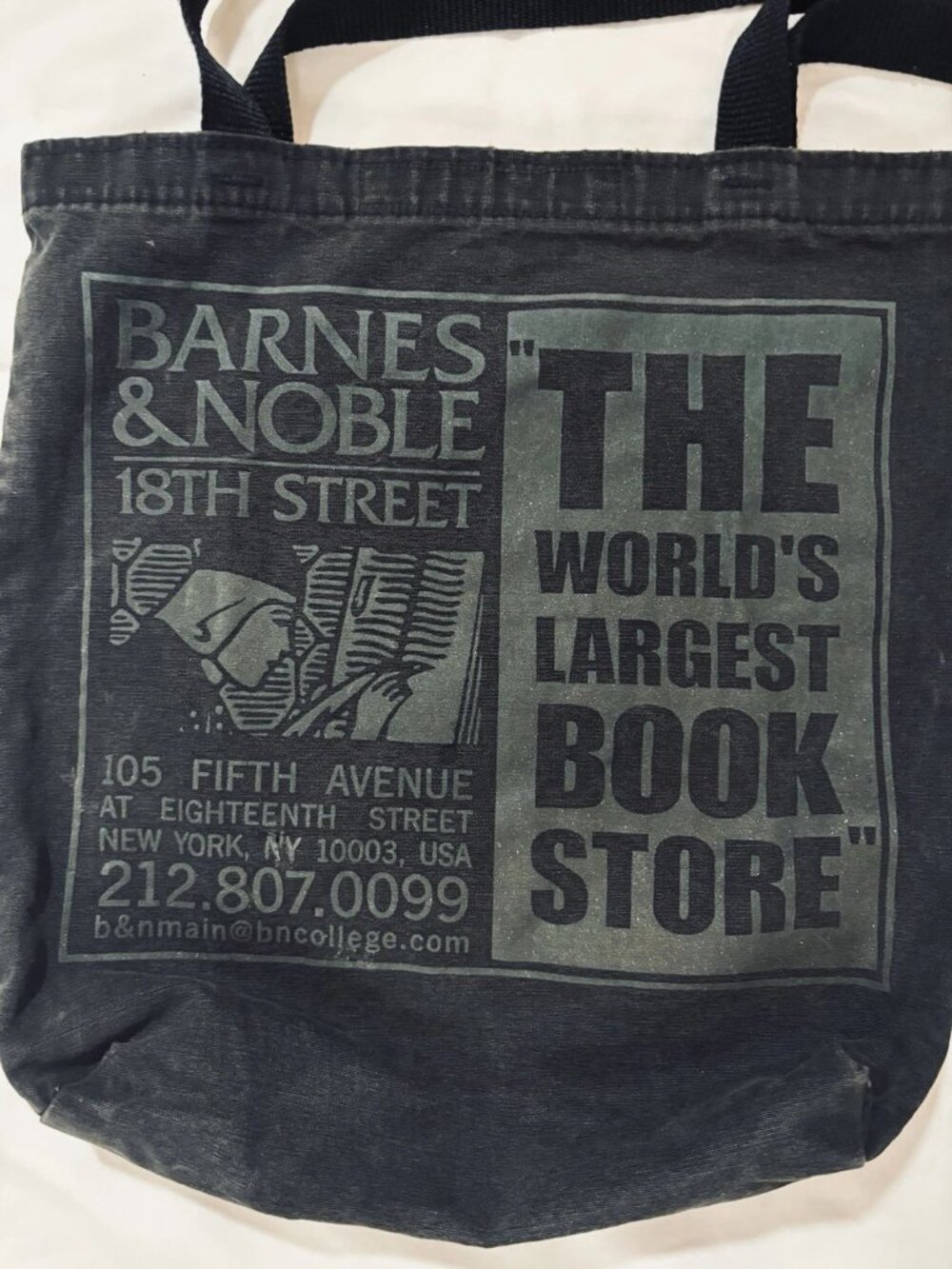 Classic Barnes & Noble Bookstore Canvas Tote Bag 14”L x 12”W Black Vintage